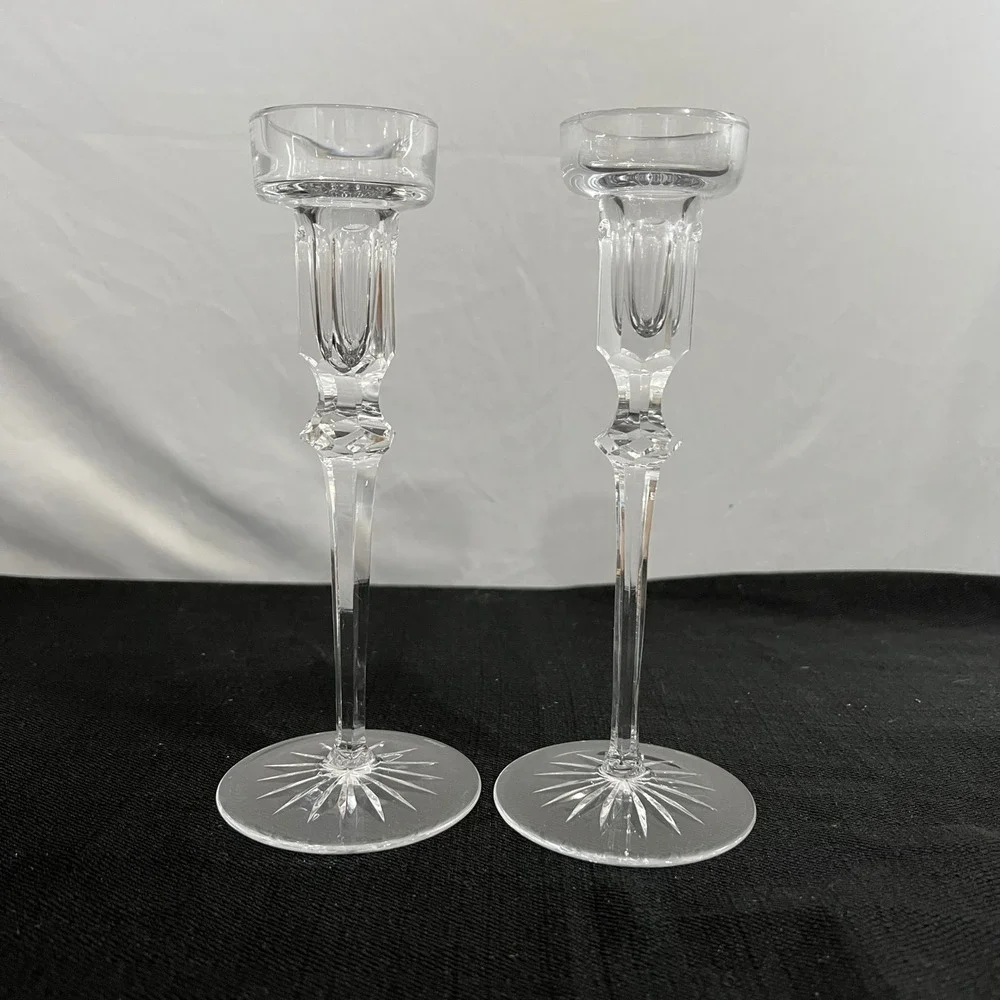 Rogaska Gallia Crystal Candlestick Holders Set of 2 Starburst Base 8.25 Inch